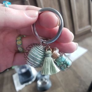 Turquoise and green stone keychain Handmade!